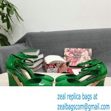 Dolce  &  Gabbana Heel 6.5cm/10.5cm Patent leather Mary Janes Green with Geometric Heel 2022